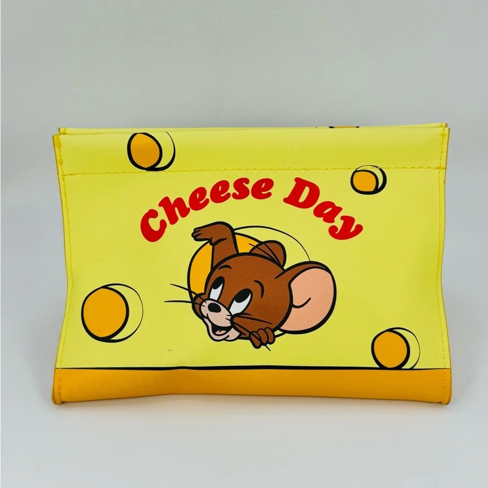Tom & Jerry Cheese Day Travel Makeup Tissue Bag Holder Storage Snap Pouch